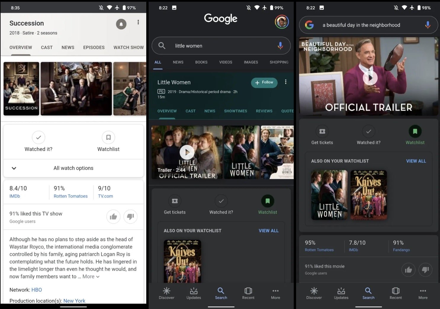 watchlist 1 min - افزودن گزینه فیلم به فهرست تماشای جستجوی گوگل اضافه شد