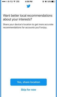 به خدمات لوکیشن و مکانی نیاز دارید min - آموزش ساخت حساب کاربری توییتر